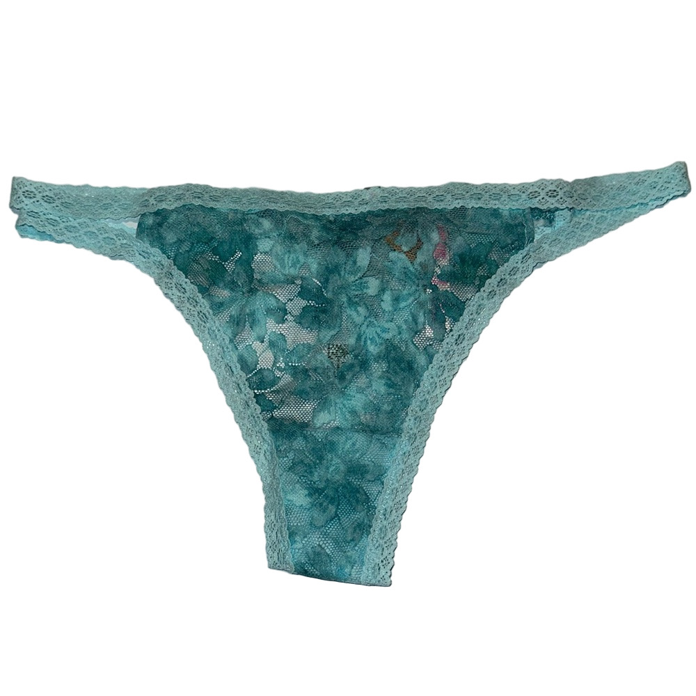 Victoria’s Secret PINK Lace Thong – Aqua Blue Floral